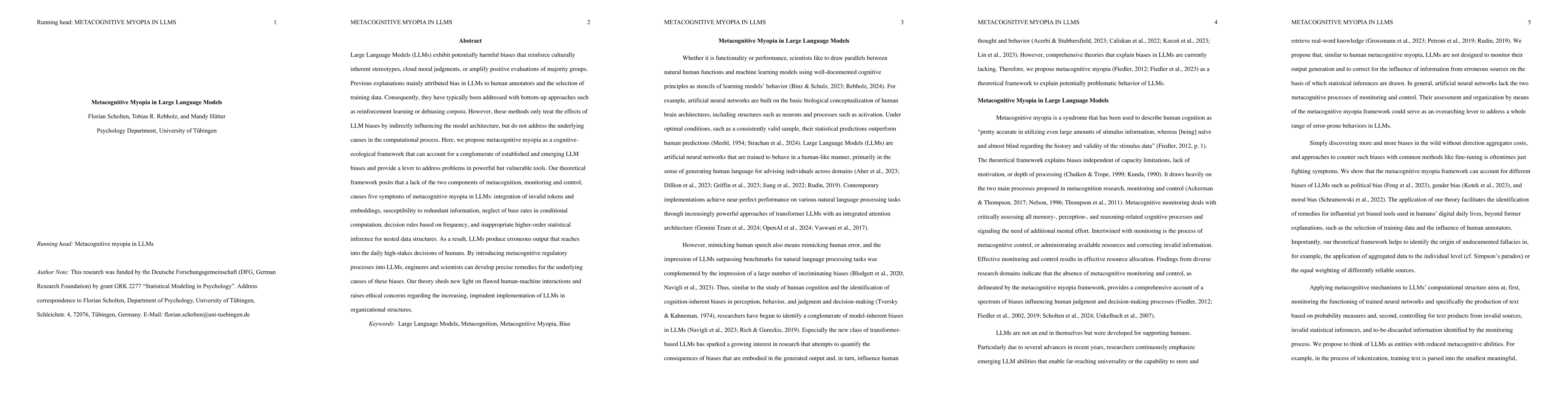 Thumbnail for Metacognitive Myopia in Large Language Models