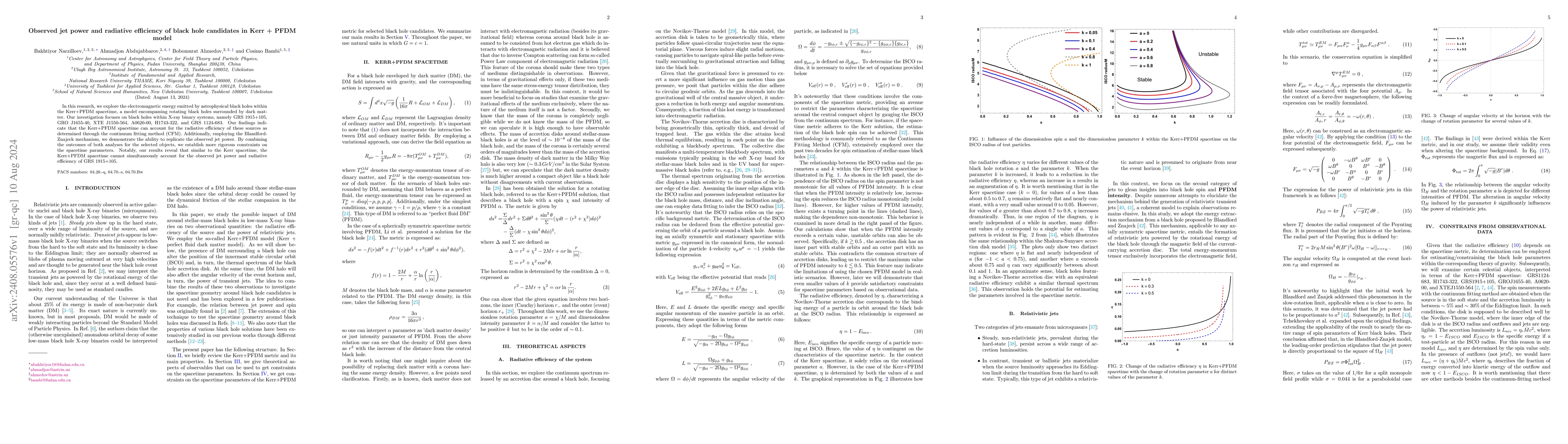 Thumbnail for Observed jet power and radiative efficiency of black hole candidates in
  Kerr + PFDM model
