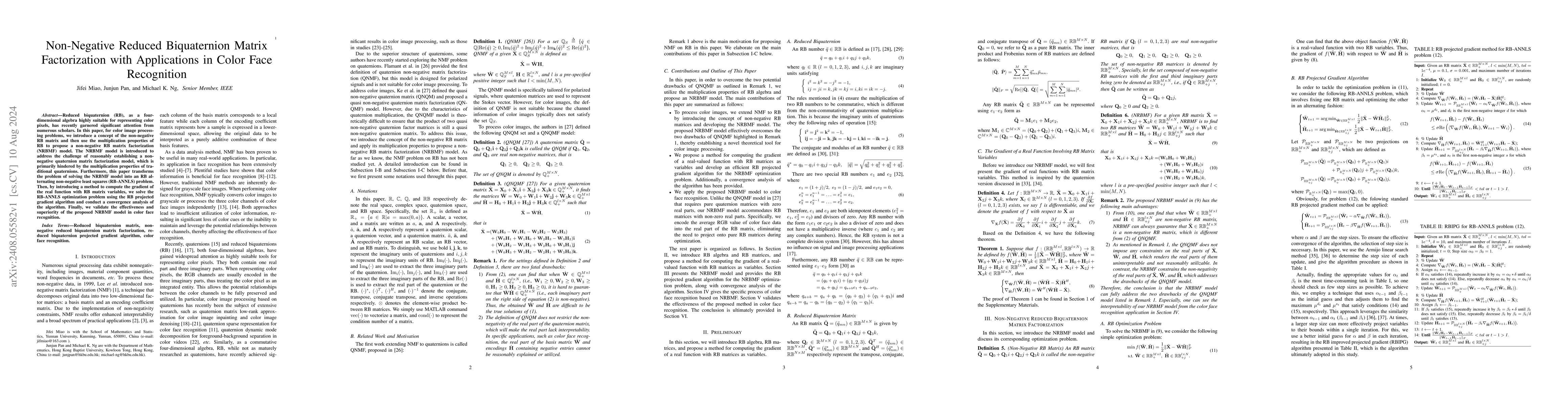 Thumbnail for Non-Negative Reduced Biquaternion Matrix Factorization with Applications
  in Color Face Recognition