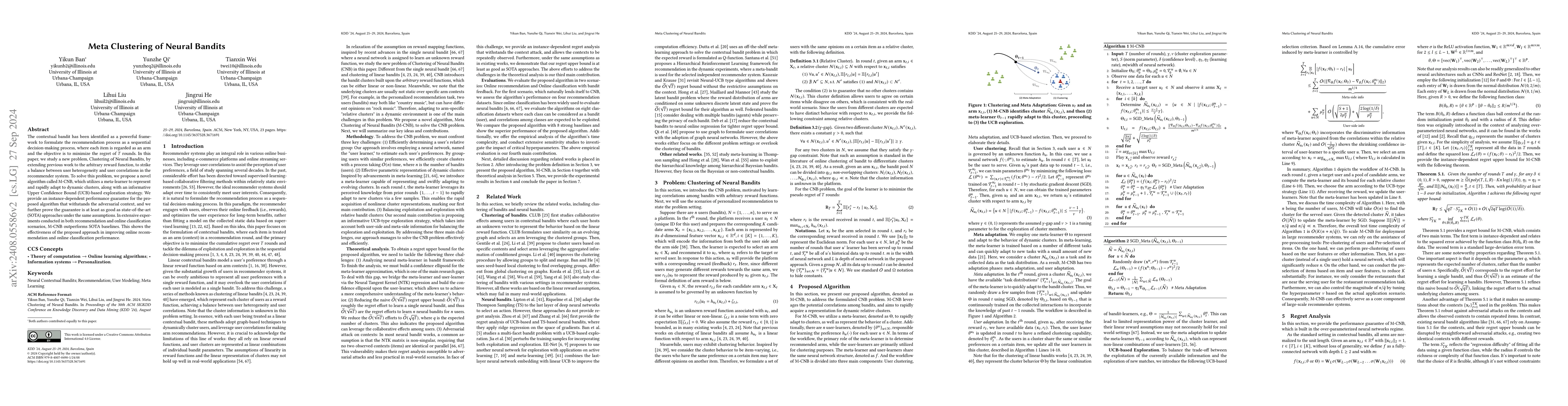Thumbnail for Meta Clustering of Neural Bandits