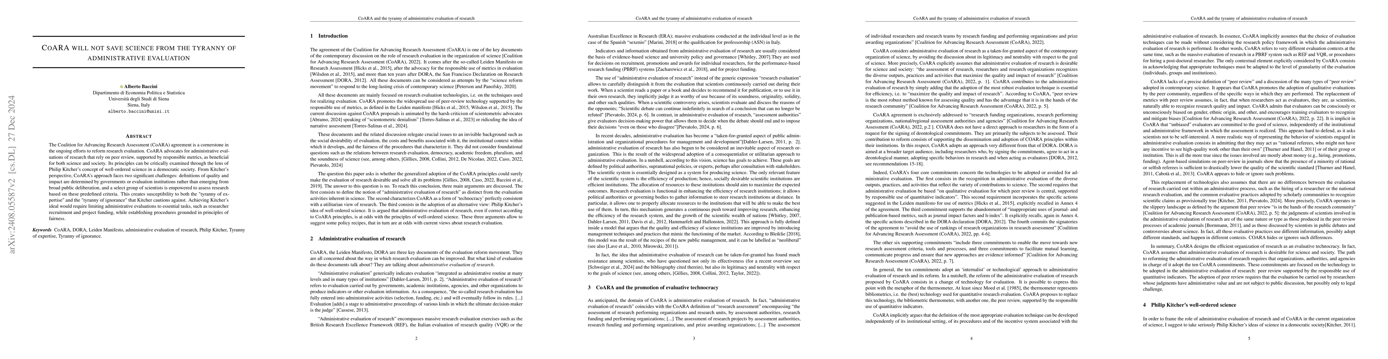 Thumbnail for COARA will not save science from the tyranny of administrative
  evaluation