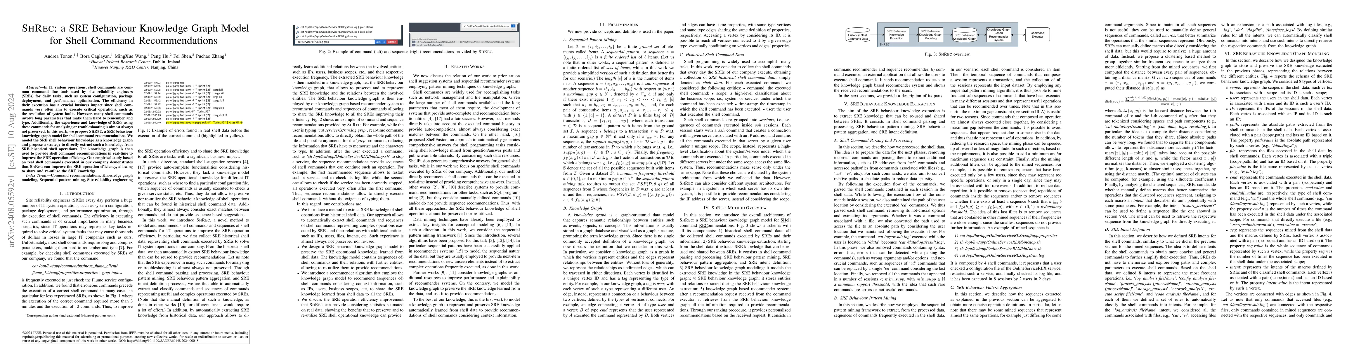 Thumbnail for SHREC: a SRE Behaviour Knowledge Graph Model for Shell Command
  Recommendations