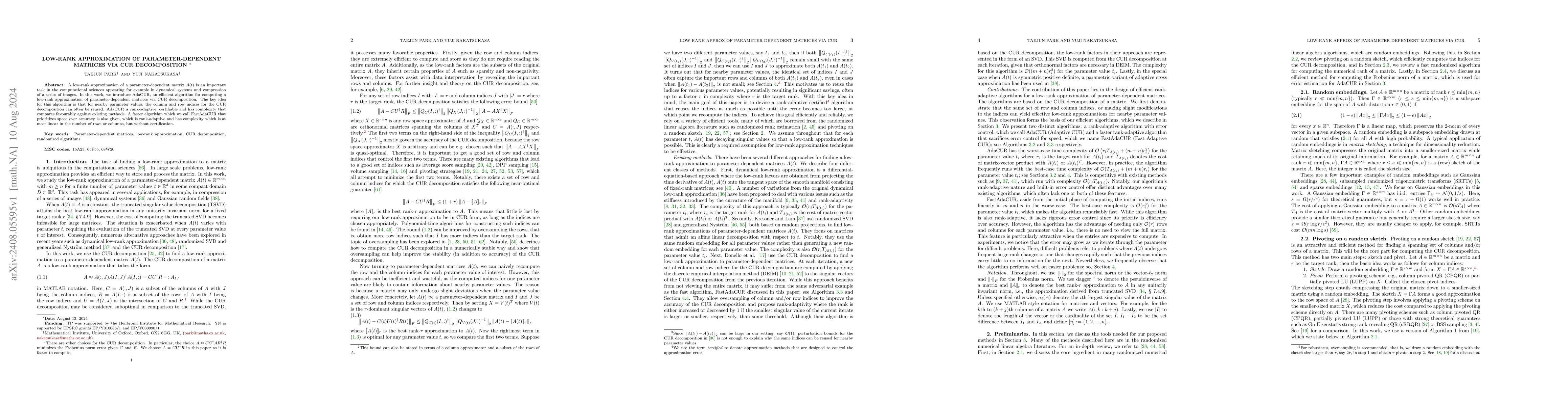 Thumbnail for Low-rank approximation of parameter-dependent matrices via CUR
  decomposition