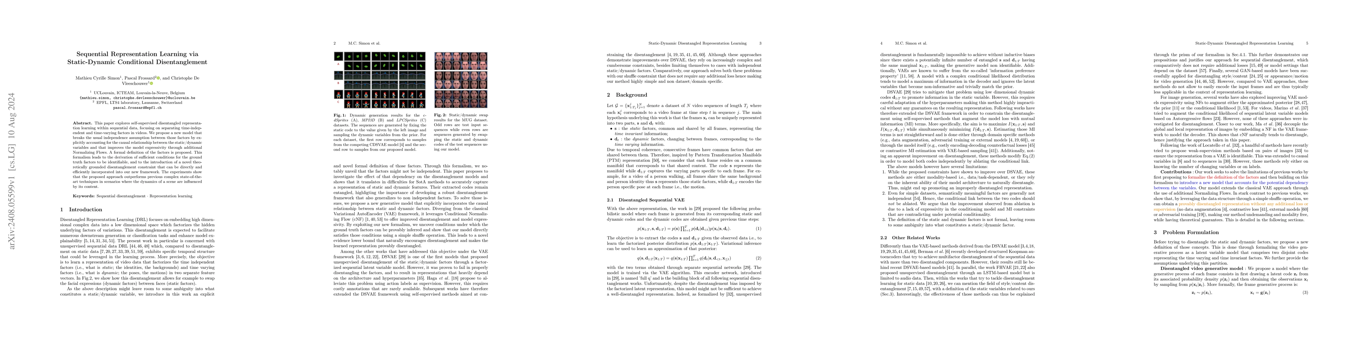 Thumbnail for Sequential Representation Learning via Static-Dynamic Conditional
  Disentanglement