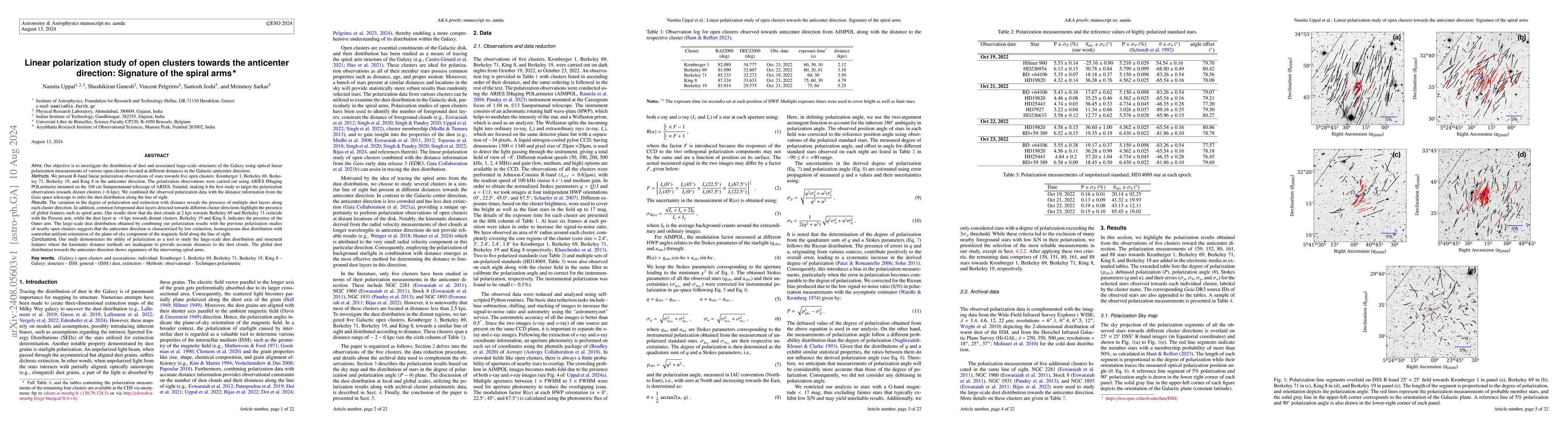 Thumbnail for Linear polarization study of open clusters towards the anticenter
  direction: Signature of the spiral arms