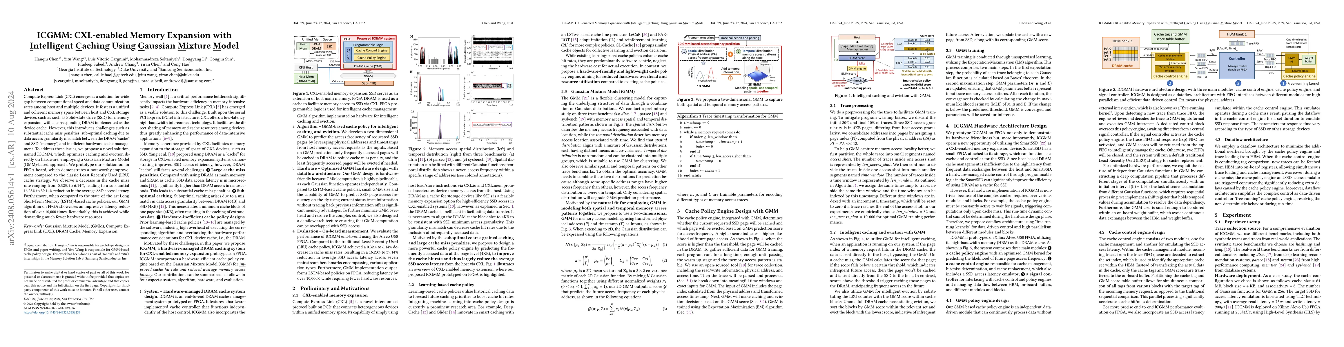 Thumbnail for ICGMM: CXL-enabled Memory Expansion with Intelligent Caching Using
  Gaussian Mixture Model