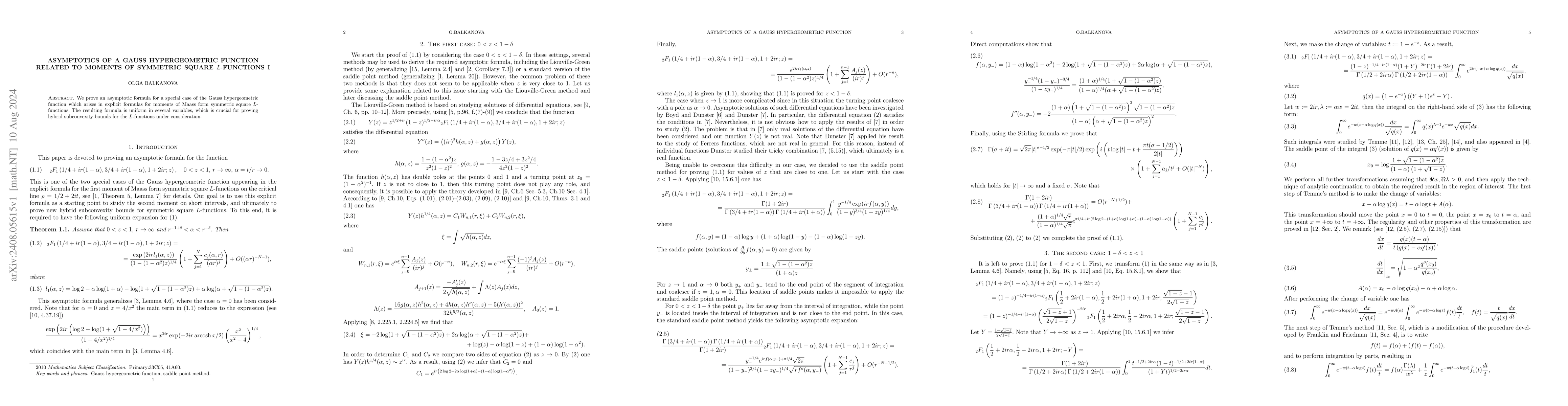 Thumbnail for Asymptotics of a Gauss hypergeometric function related to moments of
  symmetric square L-functions I