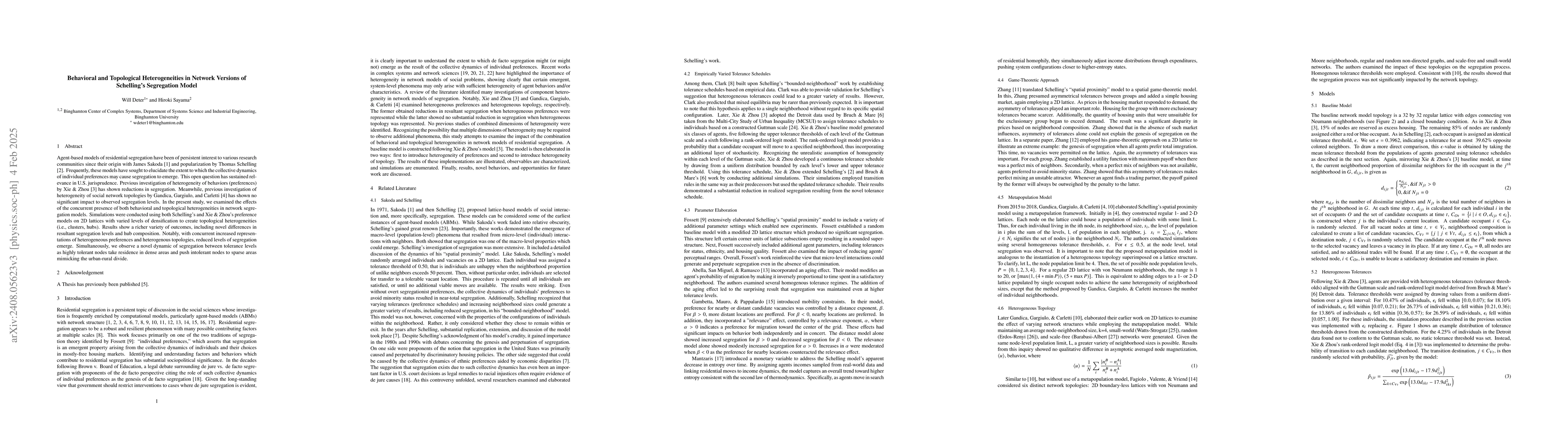 Thumbnail for Behavioral and Topological Heterogeneities in Network Versions of
  Schelling's Segregation Model