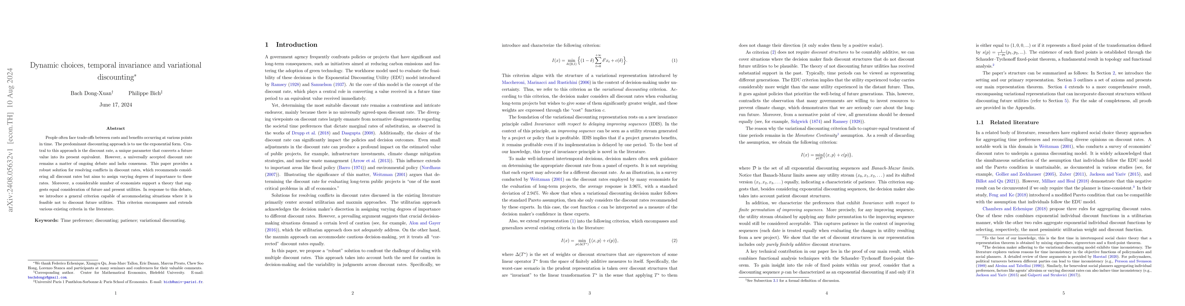 Thumbnail for Dynamic choices, temporal invariance and variational discounting