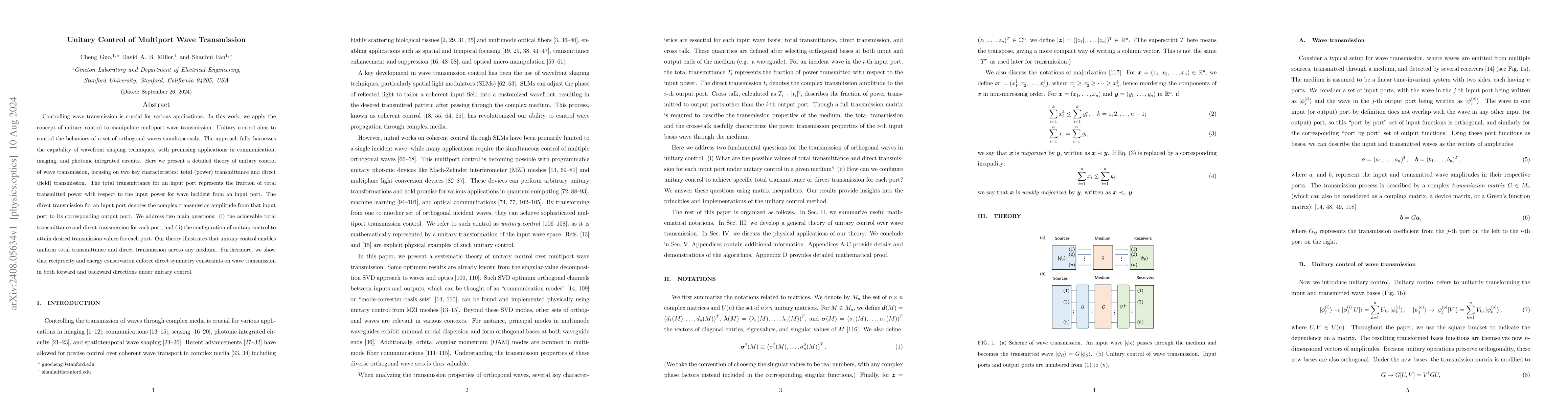 Thumbnail for Unitary control of multiport wave transmission