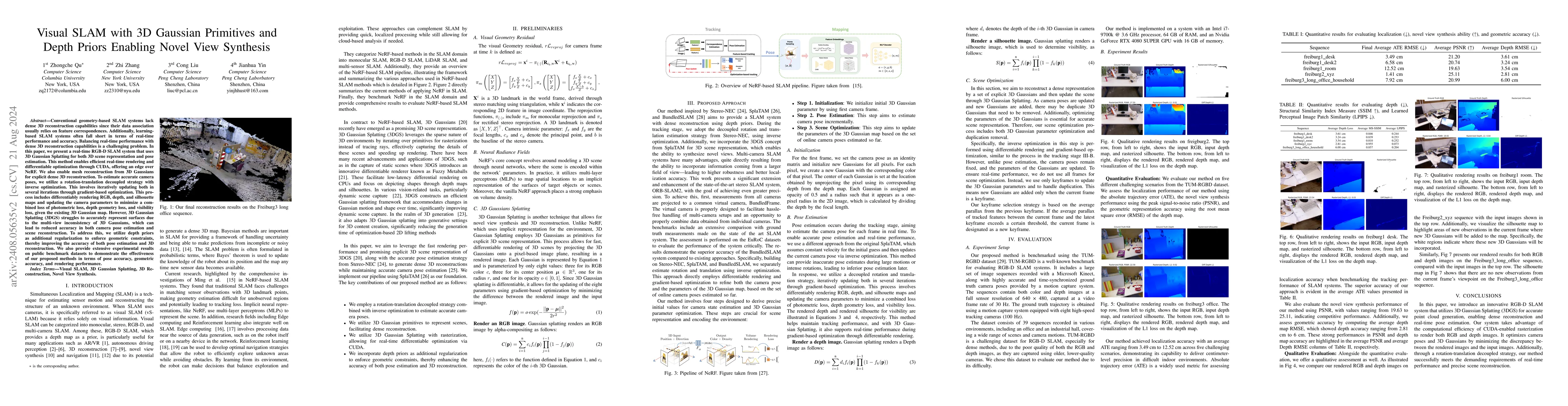 Thumbnail for Visual SLAM with 3D Gaussian Primitives and Depth Priors Enabling Novel
  View Synthesis