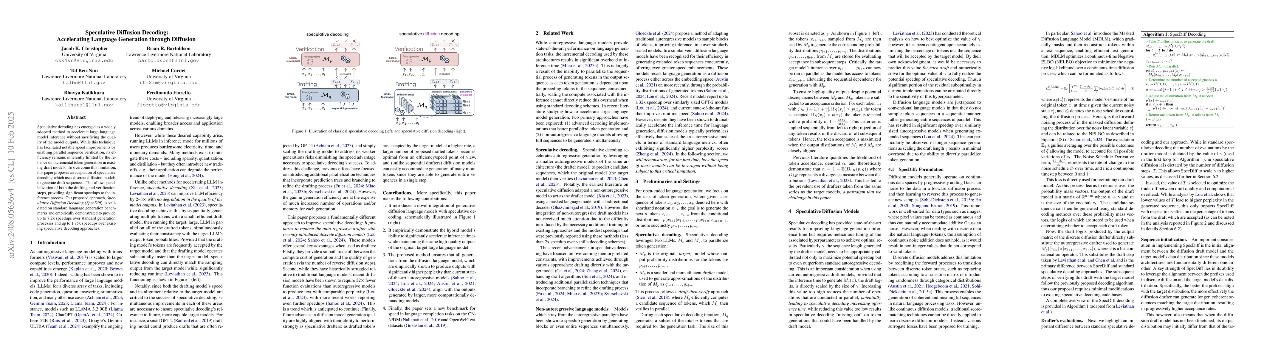Thumbnail for Speculative Diffusion Decoding: Accelerating Language Generation through
  Diffusion