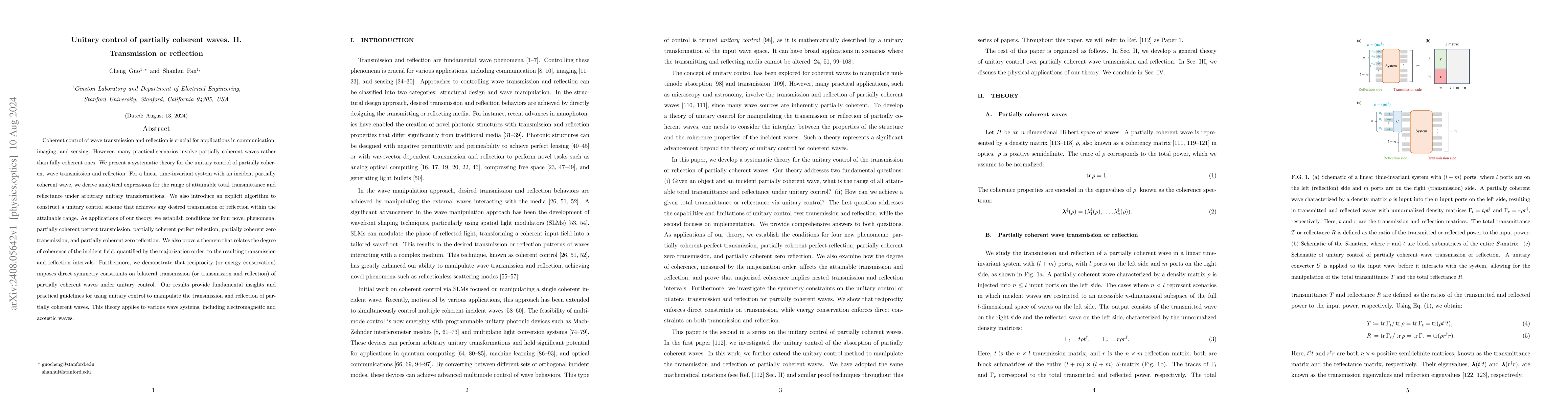 Thumbnail for Unitary control of partially coherent waves. II. Transmission or
  reflection