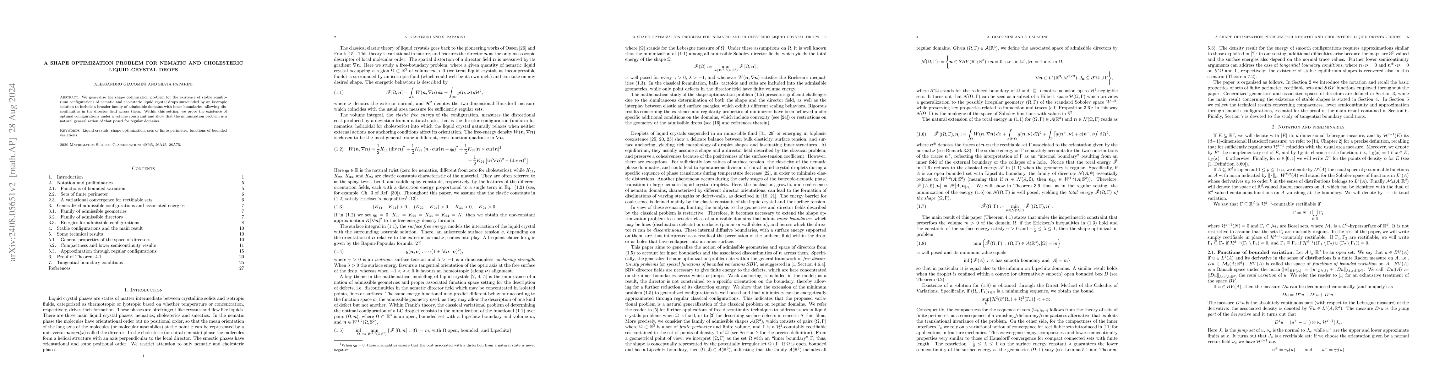 Thumbnail for A shape optimization problem for nematic and cholesteric liquid crystal
  drops