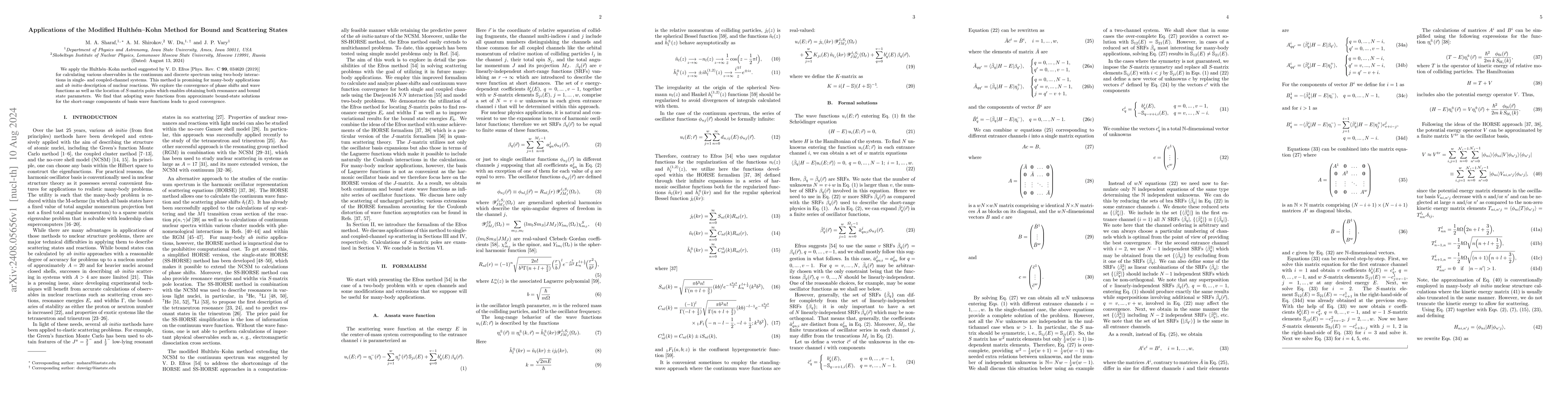Thumbnail for Applications of the Modified Hulthén-Kohn Method for Bound and
  Scattering States