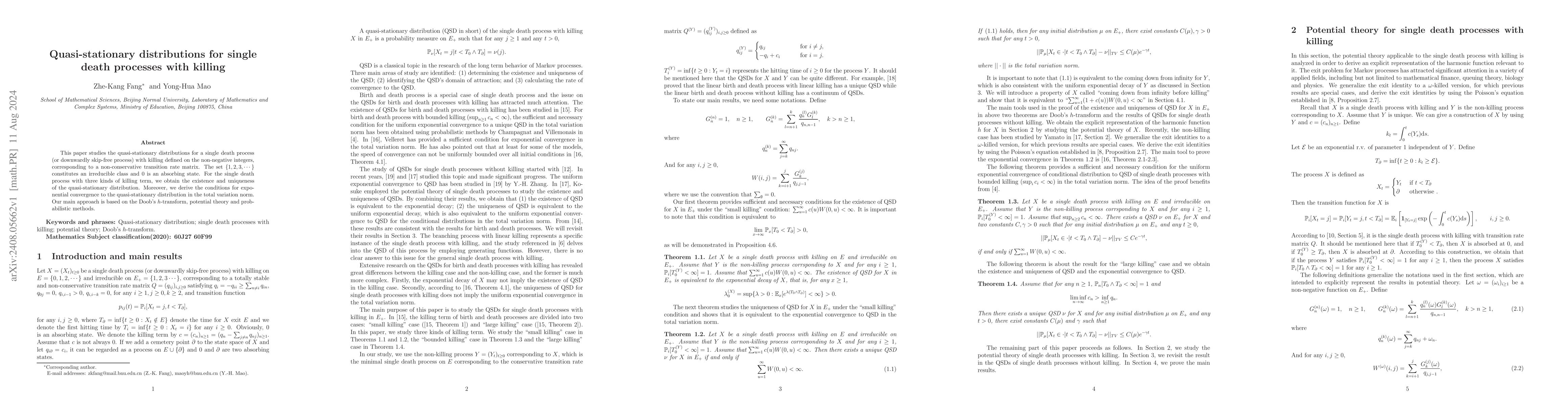 Thumbnail for Quasi-stationary distributions for single death processes with killing