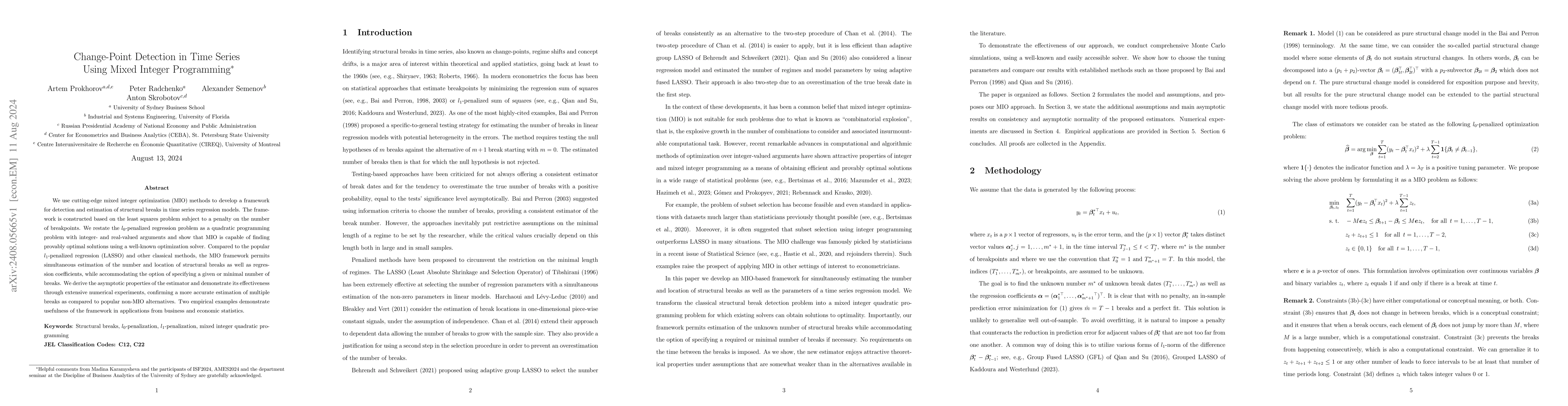 Thumbnail for Change-Point Detection in Time Series Using Mixed Integer Programming