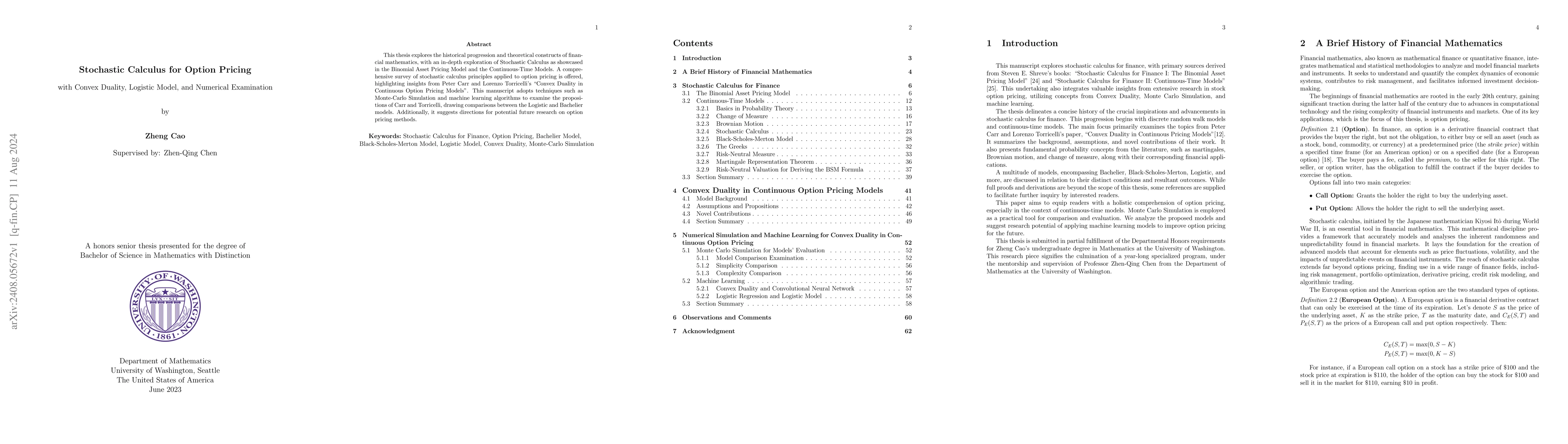Thumbnail for Stochastic Calculus for Option Pricing with Convex Duality, Logistic
  Model, and Numerical Examination