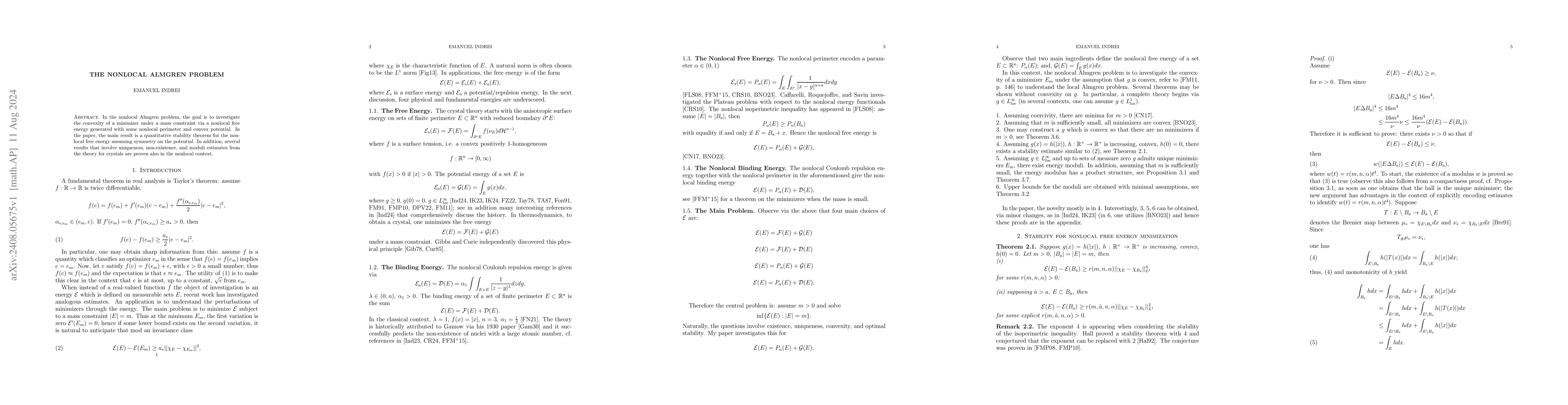 Thumbnail for The nonlocal Almgren problem