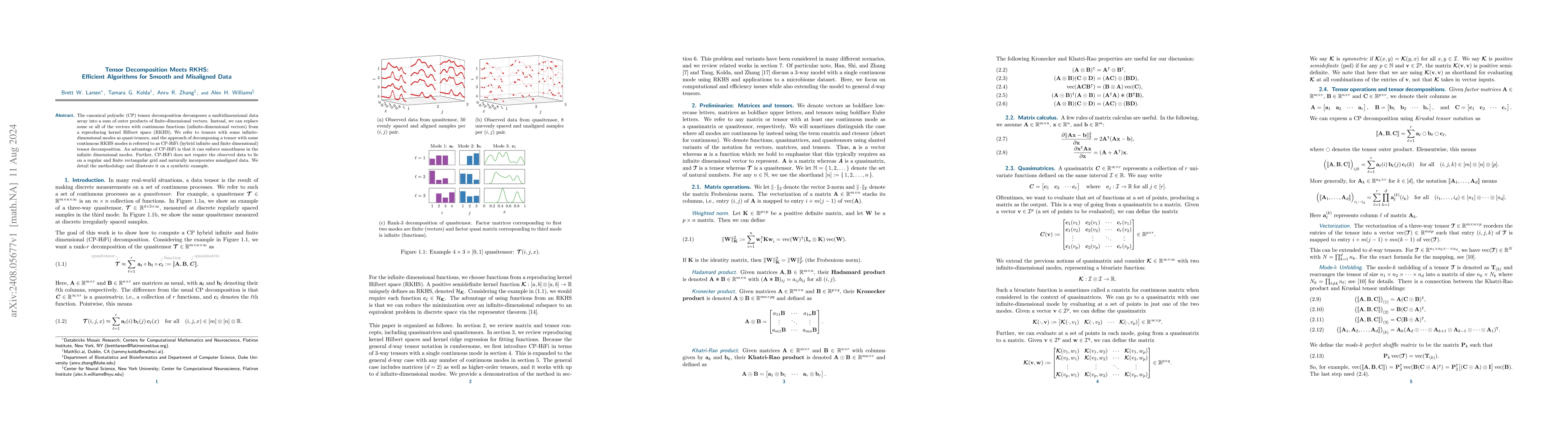 Thumbnail for Tensor Decomposition Meets RKHS: Efficient Algorithms for Smooth and
  Misaligned Data