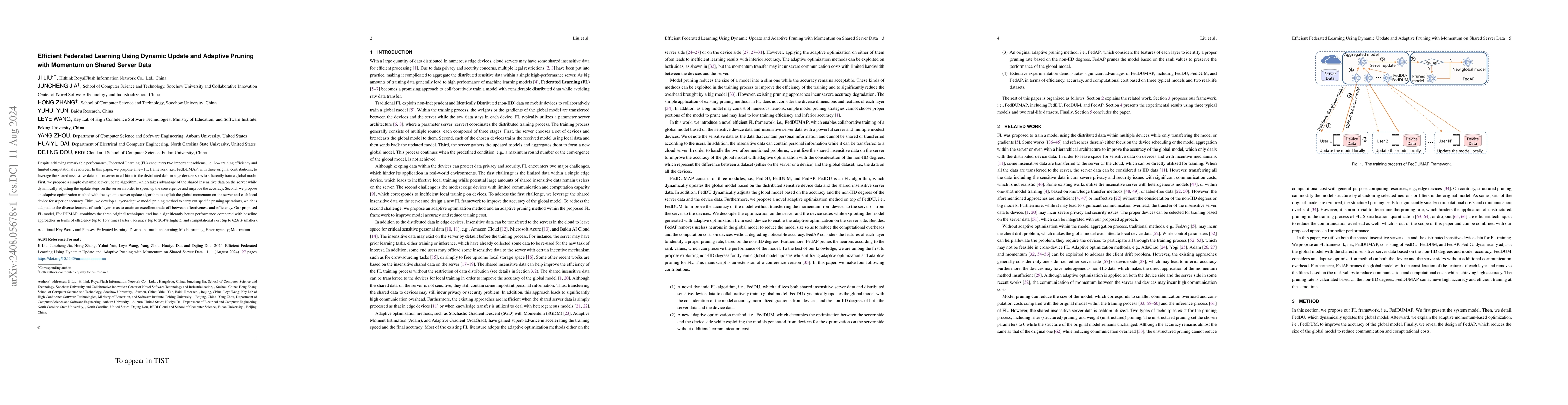 Thumbnail for Efficient Federated Learning Using Dynamic Update and Adaptive Pruning
  with Momentum on Shared Server Data