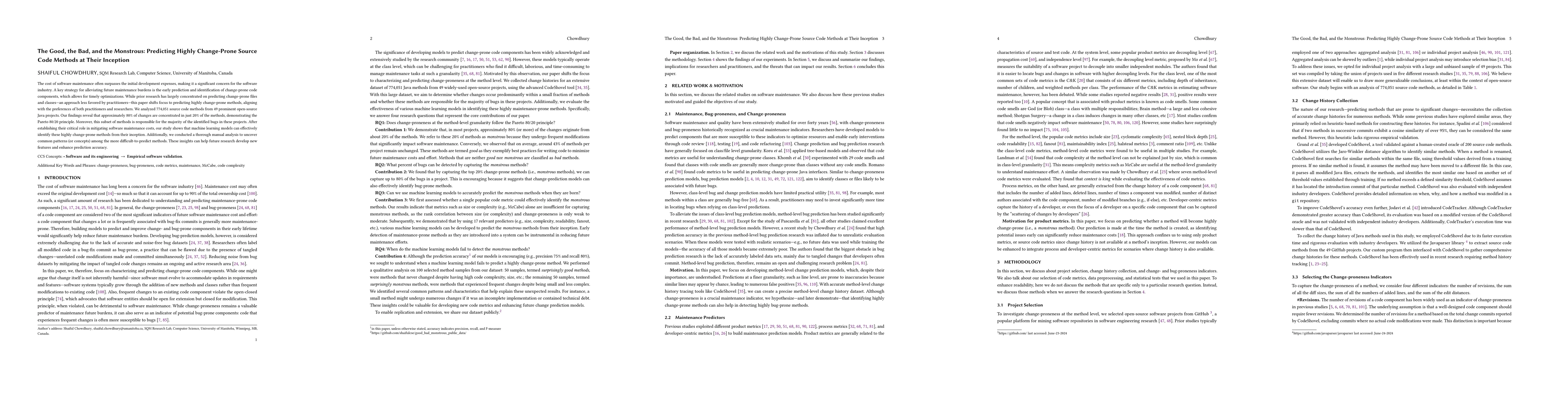 Thumbnail for The Good, the Bad, and the Ugly: Predicting Highly Change-Prone Source
  Code Methods at Their Inception