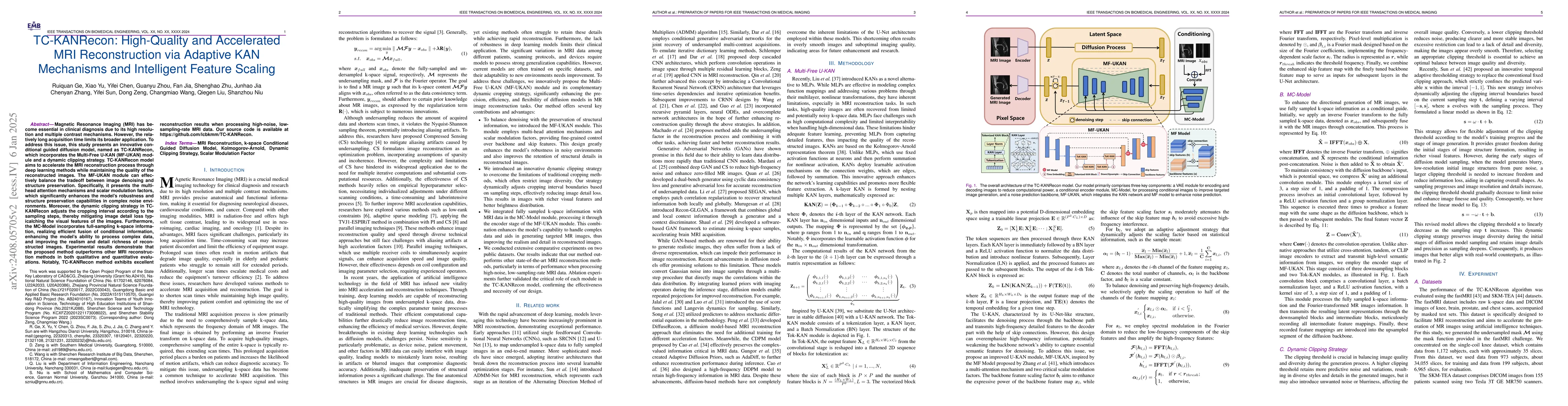 Thumbnail for TC-KANRecon: High-Quality and Accelerated MRI Reconstruction via
  Adaptive KAN Mechanisms and Intelligent Feature Scaling