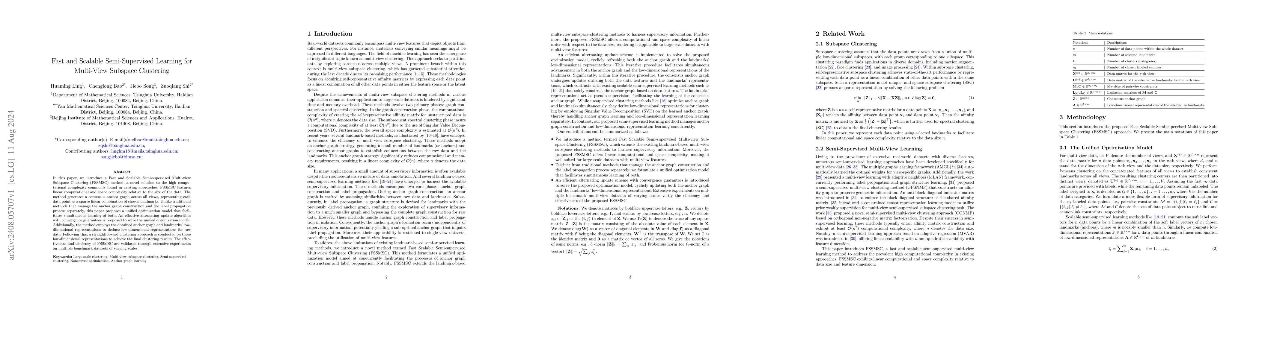 Thumbnail for Fast and Scalable Semi-Supervised Learning for Multi-View Subspace
  Clustering