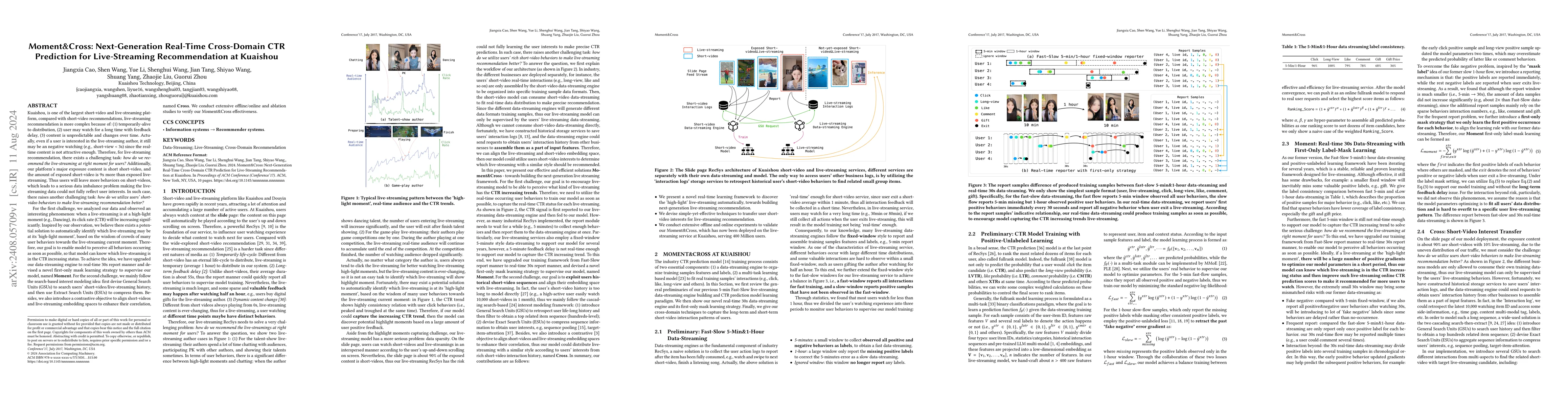 Thumbnail for Moment&Cross: Next-Generation Real-Time Cross-Domain CTR Prediction for
  Live-Streaming Recommendation at Kuaishou