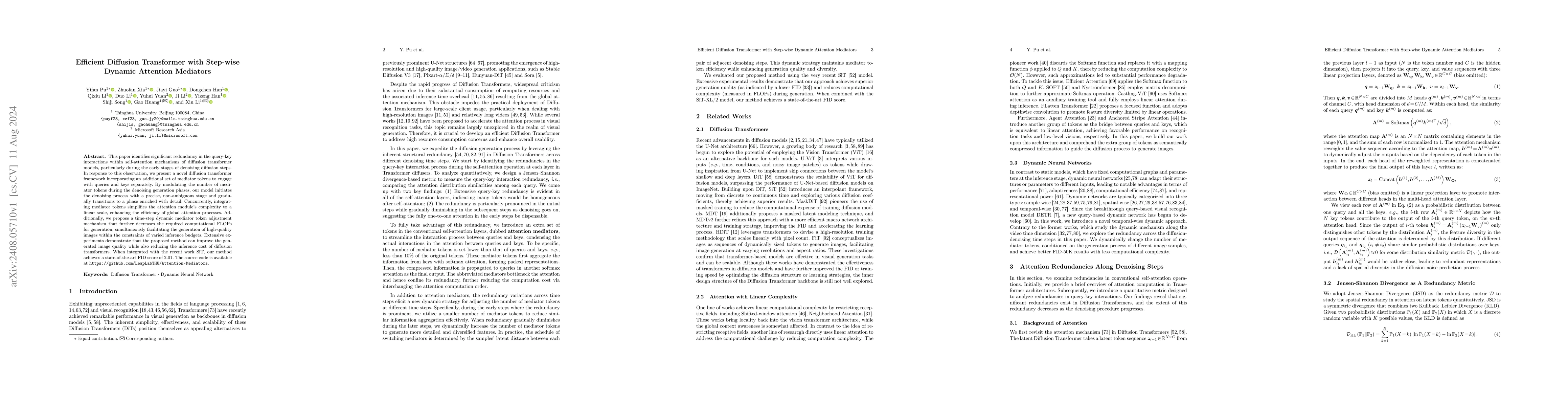 Thumbnail for Efficient Diffusion Transformer with Step-wise Dynamic Attention
  Mediators