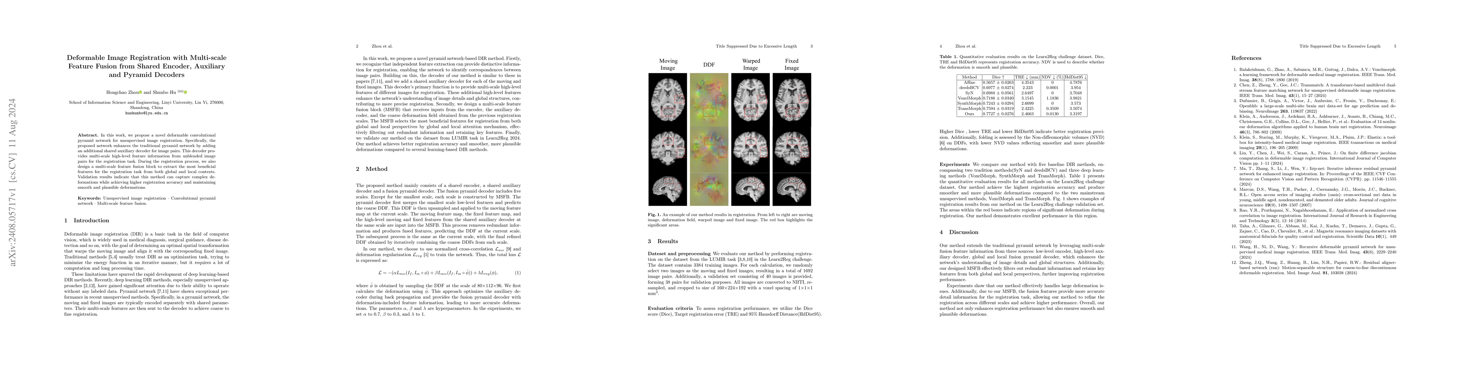 Thumbnail for Deformable Image Registration with Multi-scale Feature Fusion from
  Shared Encoder, Auxiliary and Pyramid Decoders