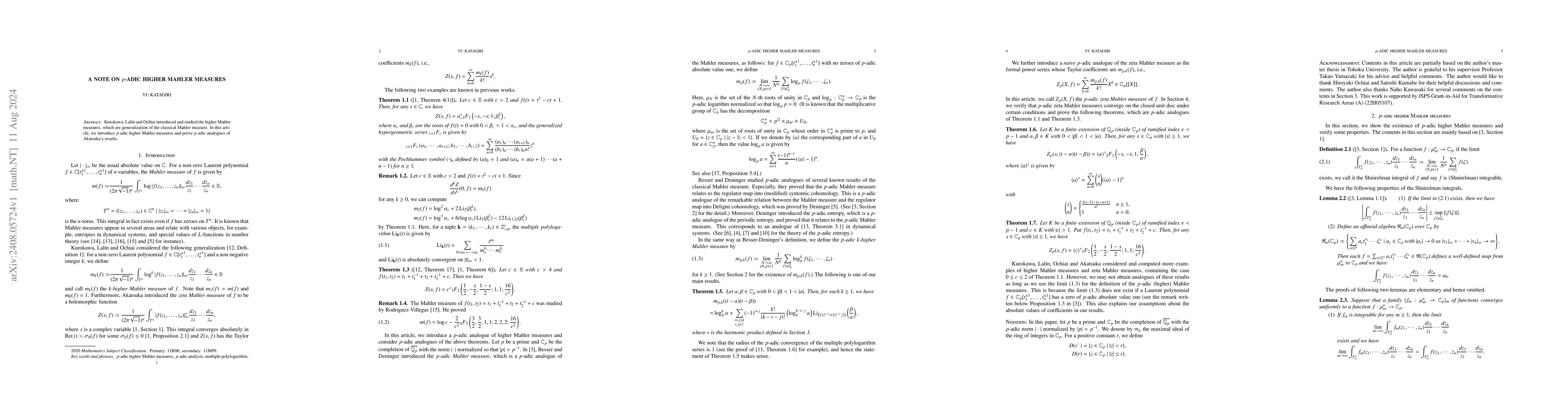 Thumbnail for A note on $p$-adic higher Mahler measures