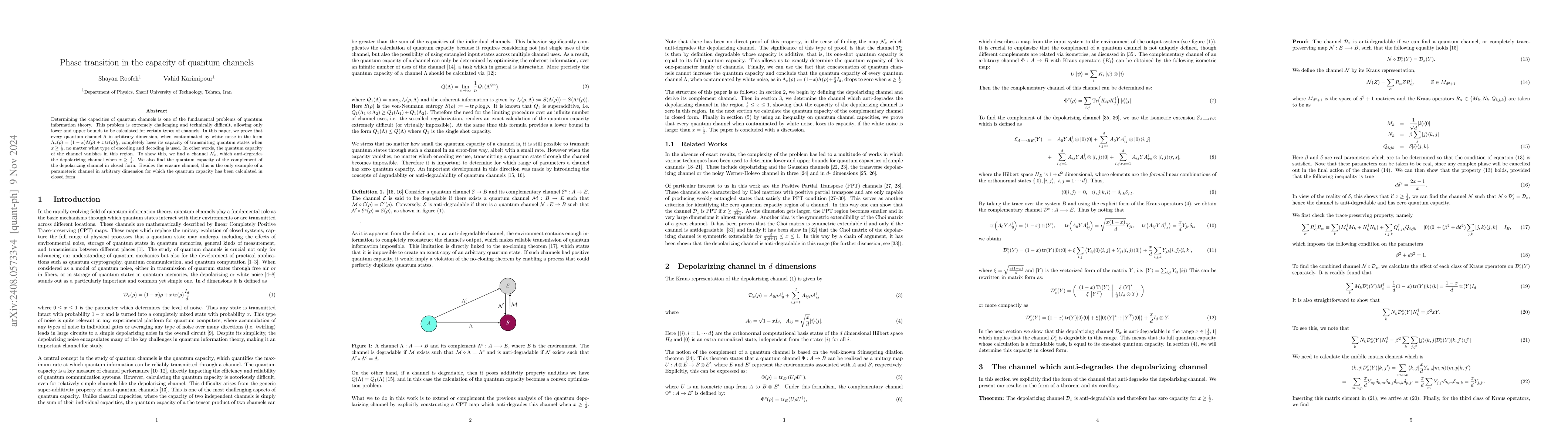 Thumbnail for Phase Transition in the Quantum Capacity of Quantum Channels