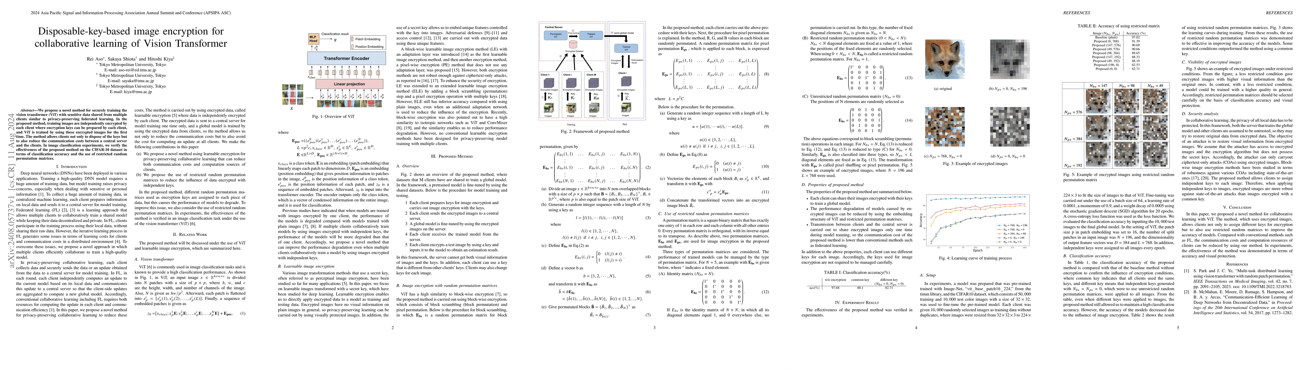 Thumbnail for Disposable-key-based image encryption for collaborative learning of
  Vision Transformer