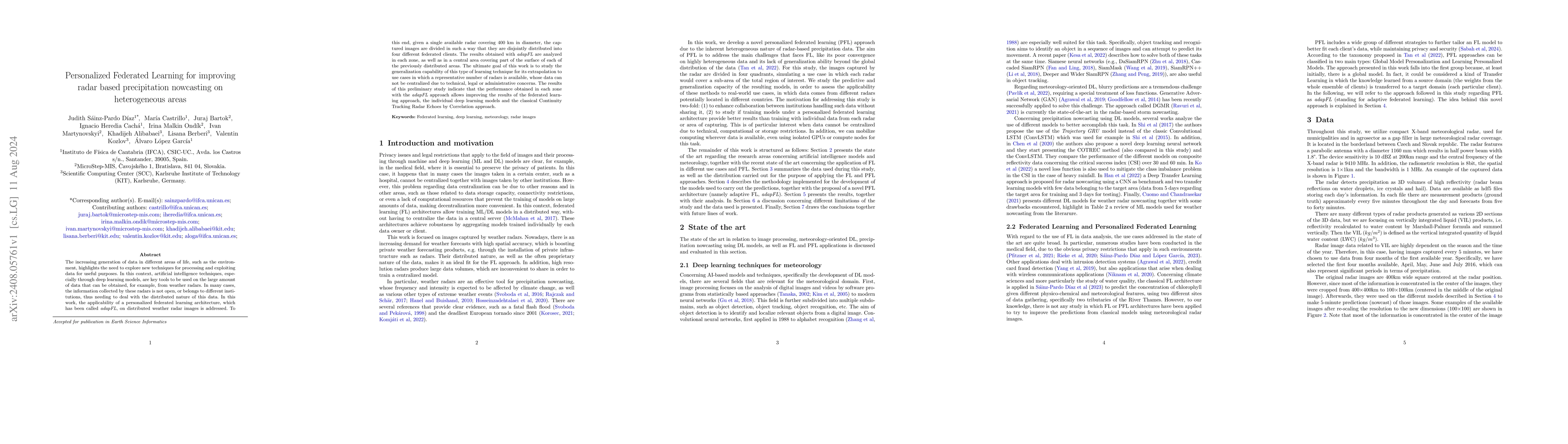 Thumbnail for Personalized Federated Learning for improving radar based precipitation
  nowcasting on heterogeneous areas