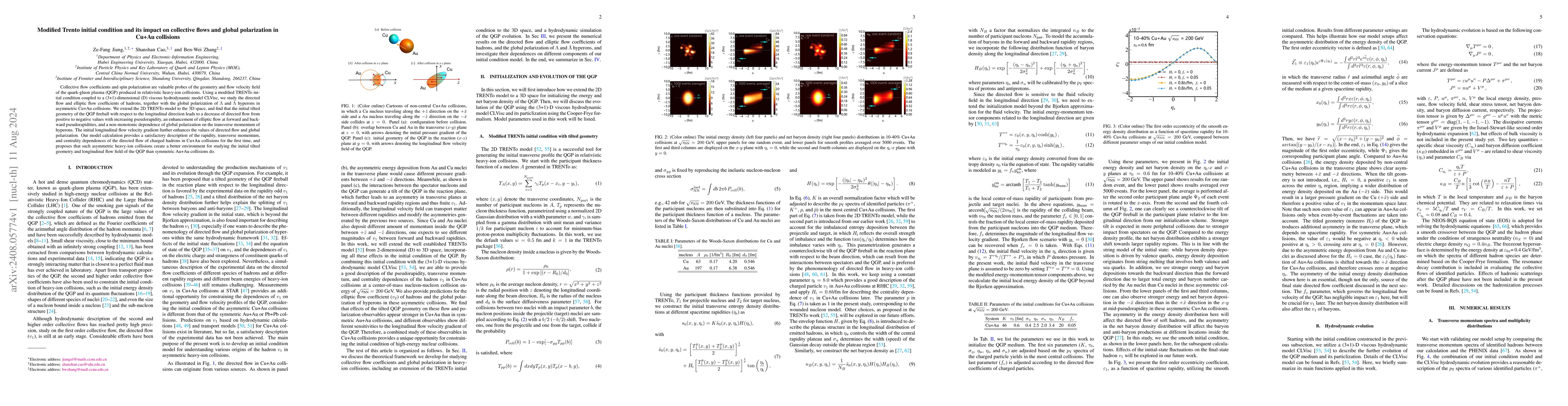 Thumbnail for Modified Trento initial condition and its impact on collective flows and
  global polarization in Cu+Au collisions