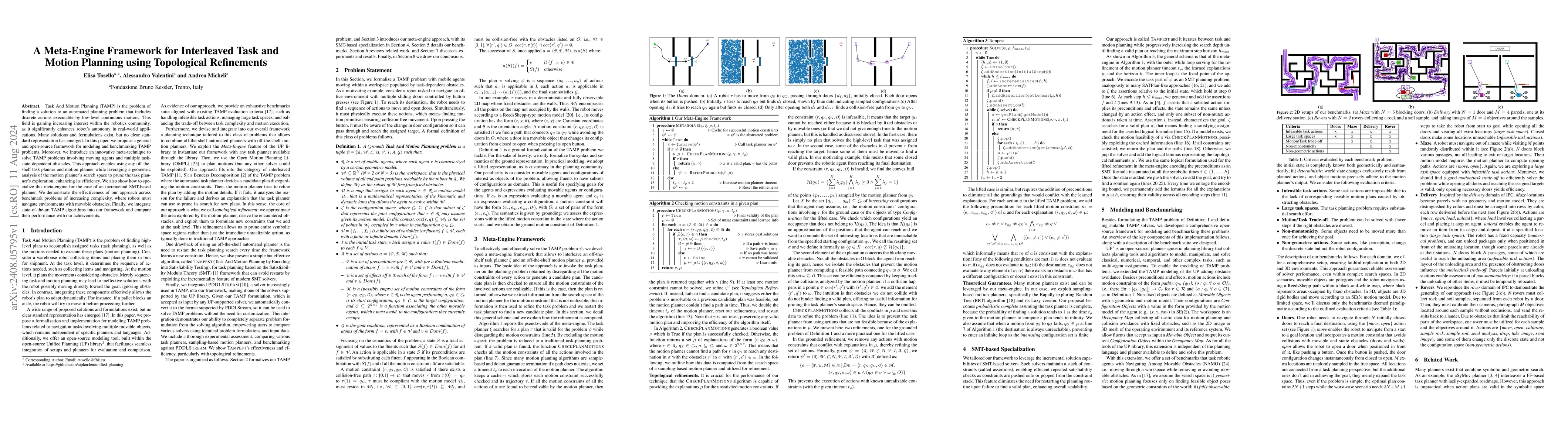 Thumbnail for A Meta-Engine Framework for Interleaved Task and Motion Planning using
  Topological Refinements