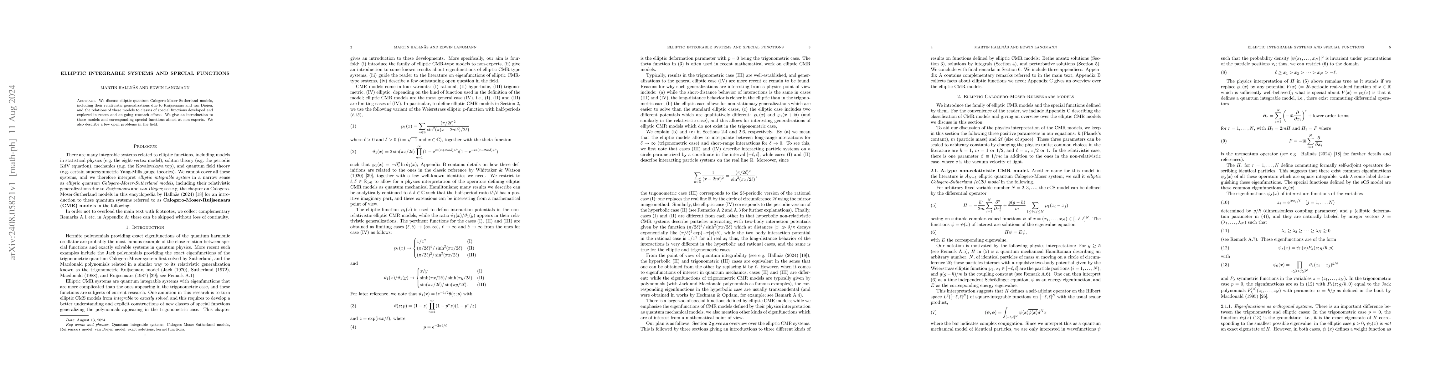 Thumbnail for Elliptic Integrable Systems and Special Functions