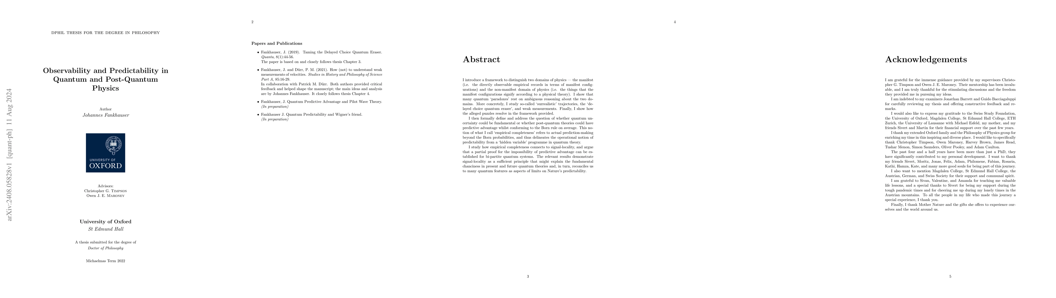 Thumbnail for Observability and Predictability in Quantum and Post-Quantum Physics