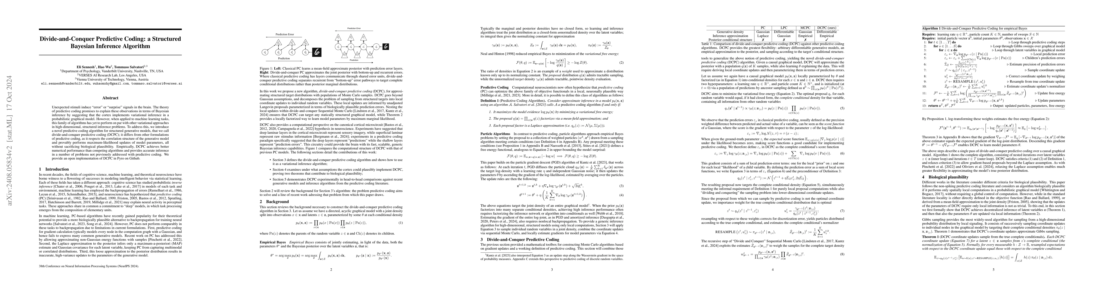 Thumbnail for Divide-and-Conquer Predictive Coding: a structured Bayesian inference
  algorithm