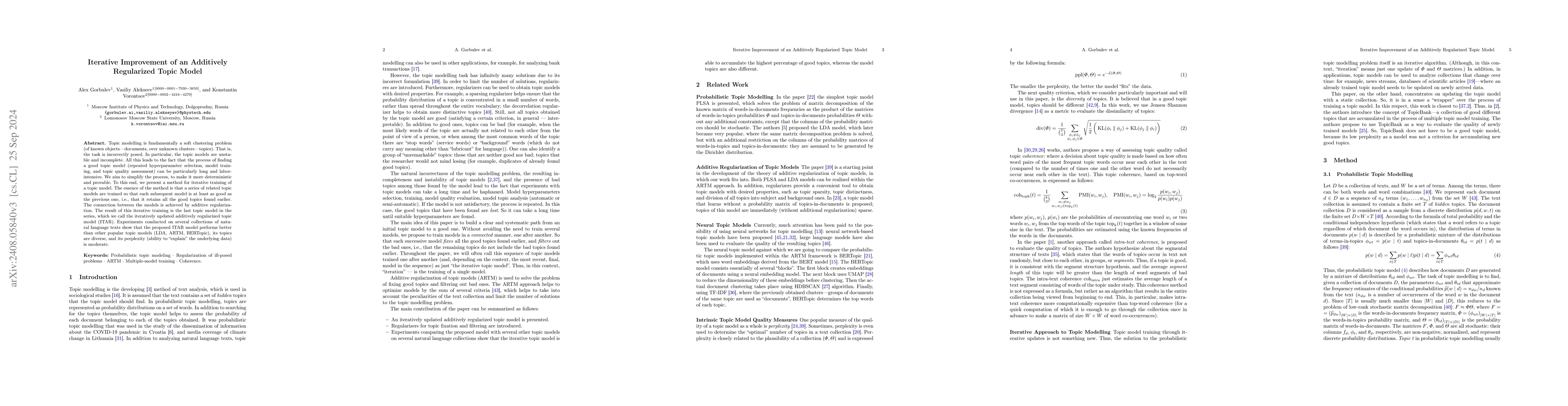 Thumbnail for Iterative Improvement of an Additively Regularized Topic Model