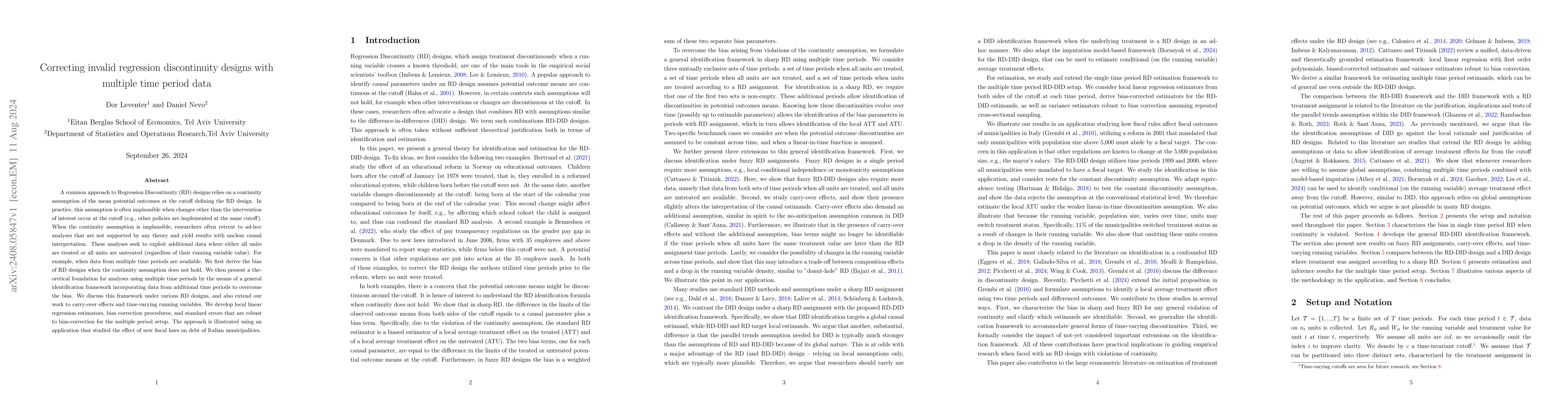 Thumbnail for Correcting invalid regression discontinuity designs with multiple time
  period data