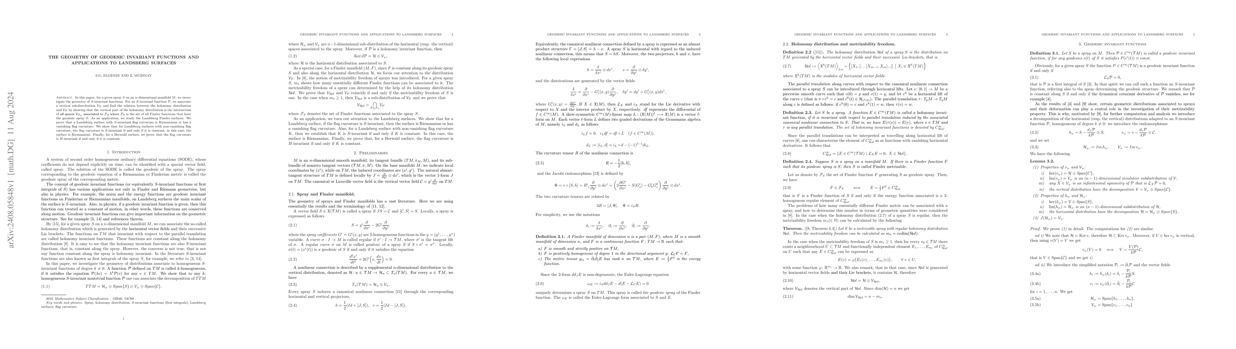 Thumbnail for The geometry of geodesic invariant functions and applications to
  Landsberg surfaces