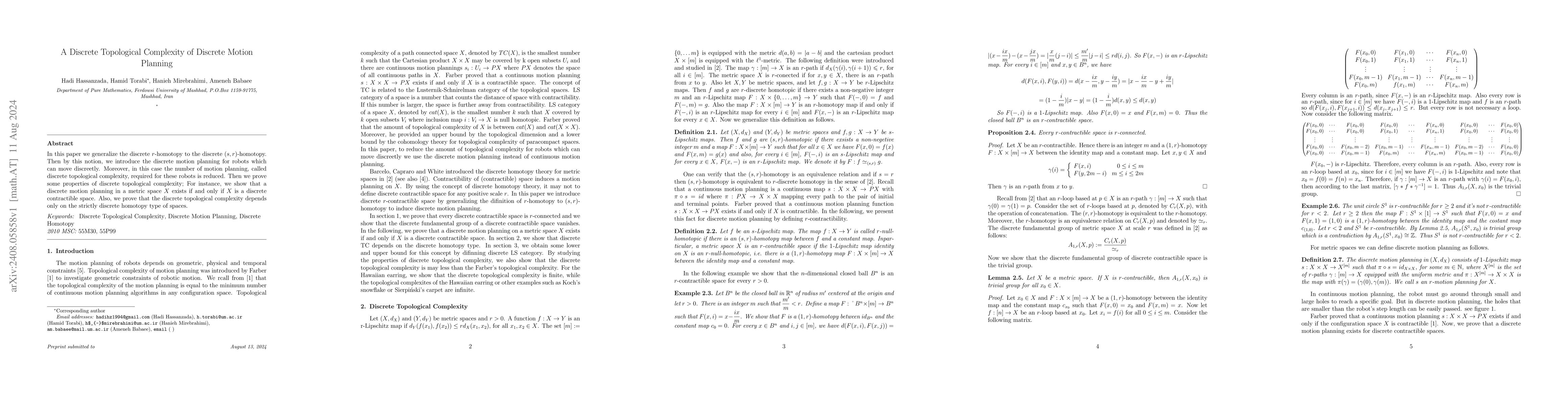 Thumbnail for A Discrete Topological Complexity of Discrete Motion Planning