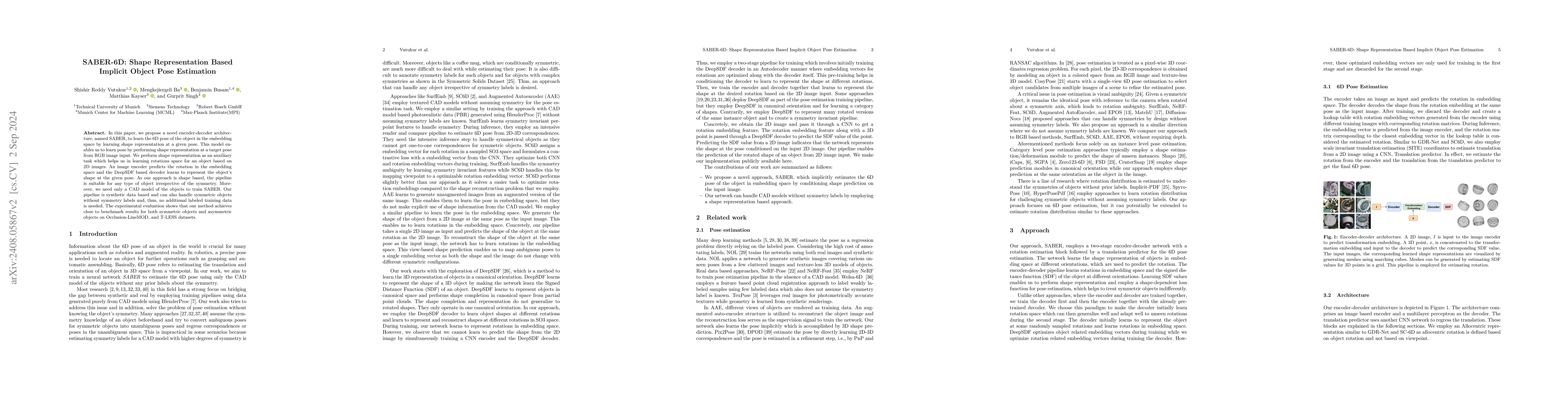 Thumbnail for SABER-6D: Shape Representation Based Implicit Object Pose Estimation