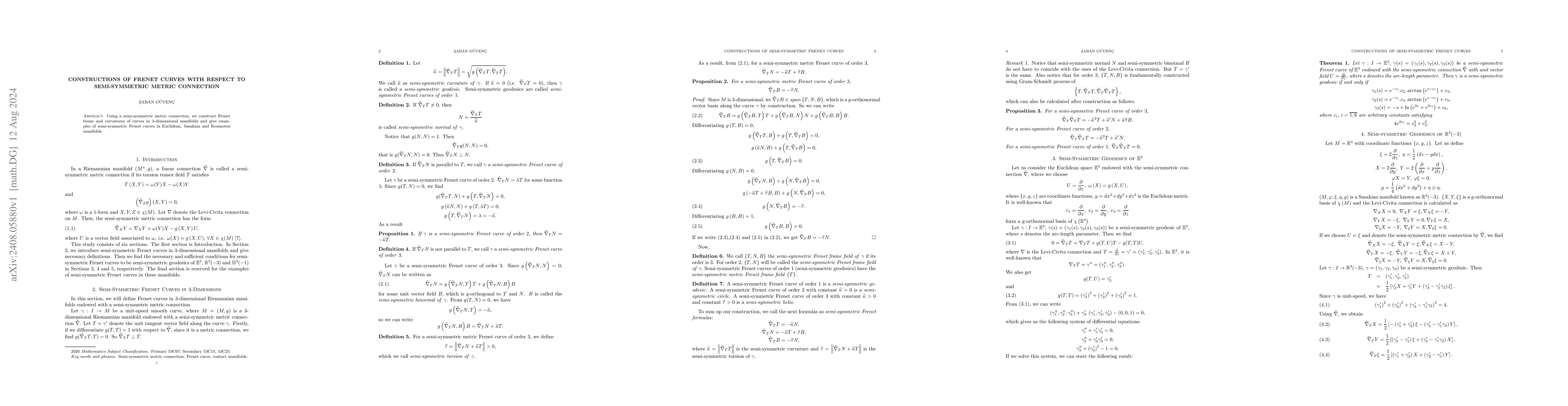 Thumbnail for Constructions of Frenet Curves with respect to Semi-Symmetric Metric
  Connection