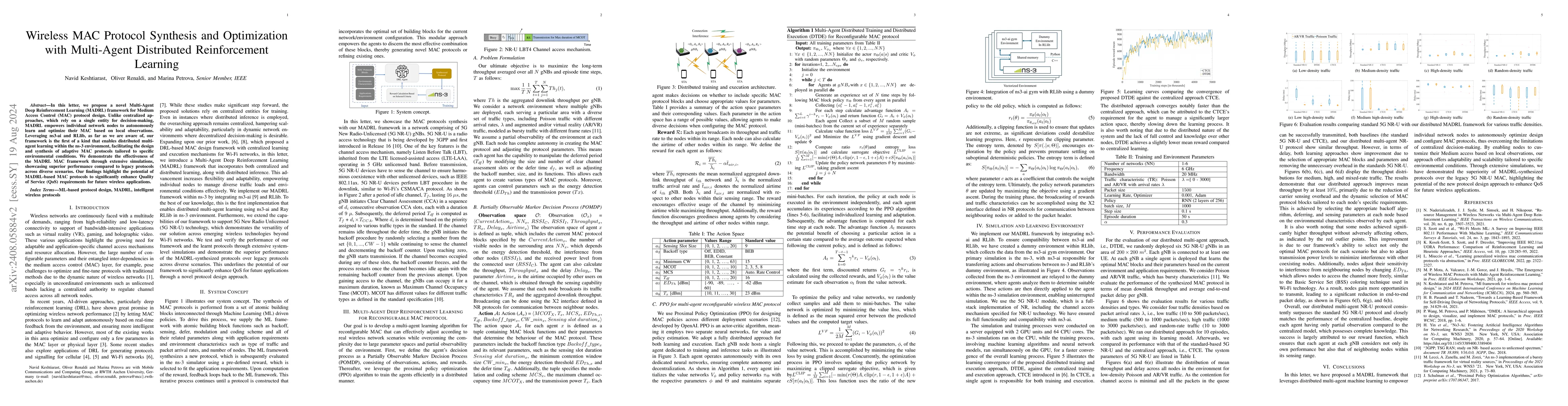 Thumbnail for Wireless MAC Protocol Synthesis and Optimization with Multi-Agent
  Distributed Reinforcement Learning