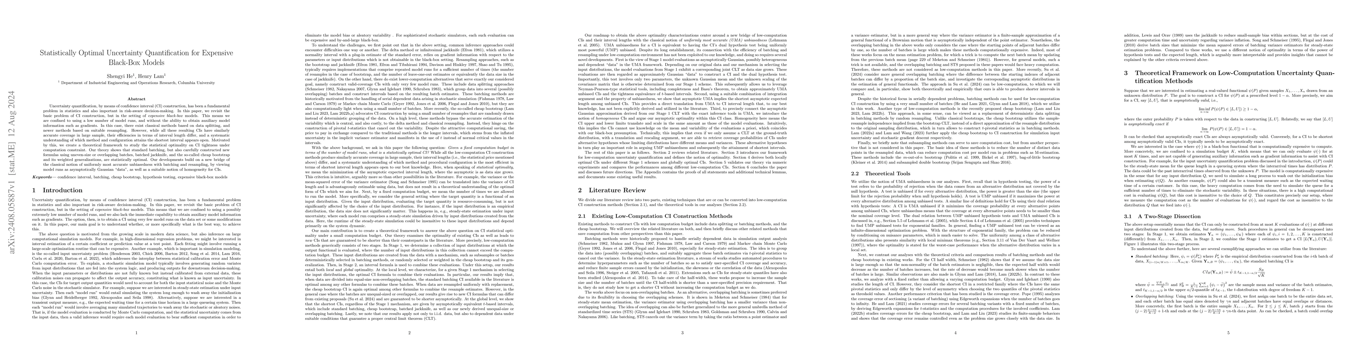 Thumbnail for Statistically Optimal Uncertainty Quantification for Expensive Black-Box
  Models