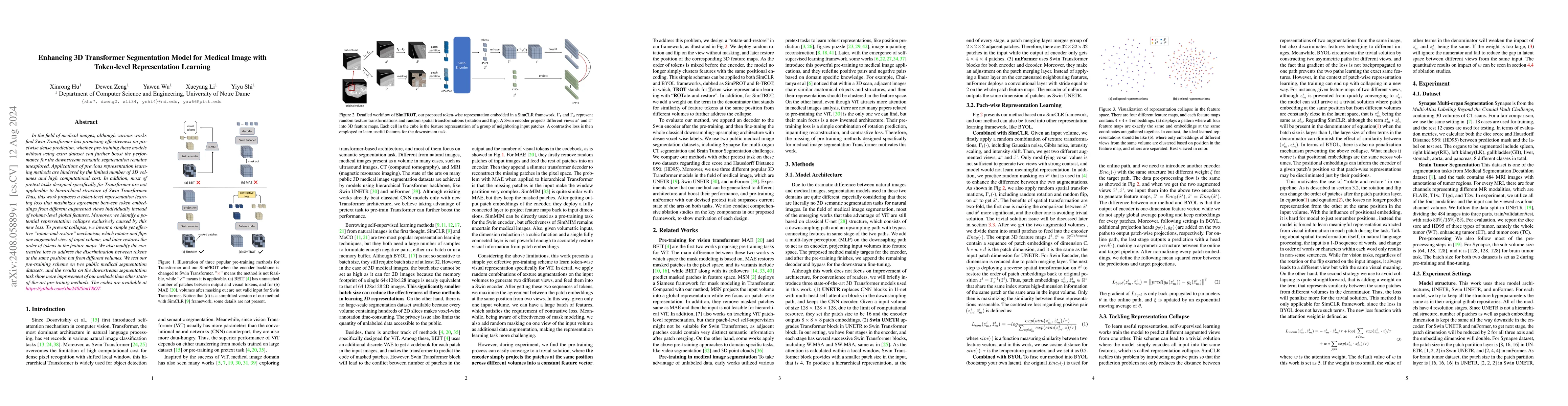 Thumbnail for Enhancing 3D Transformer Segmentation Model for Medical Image with
  Token-level Representation Learning