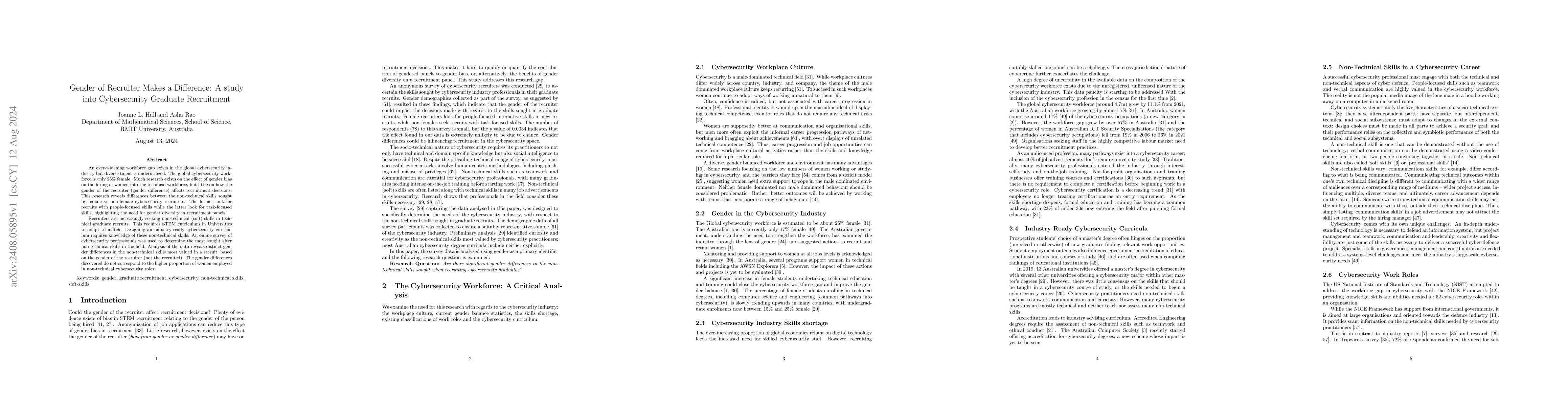 Thumbnail for Gender of Recruiter Makes a Difference: A study into Cybersecurity
  Graduate Recruitment